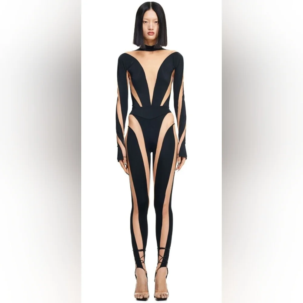 NWT HM X Mugler Mesh-paneled Bodysuit, sz XS - Picture 4 of 6